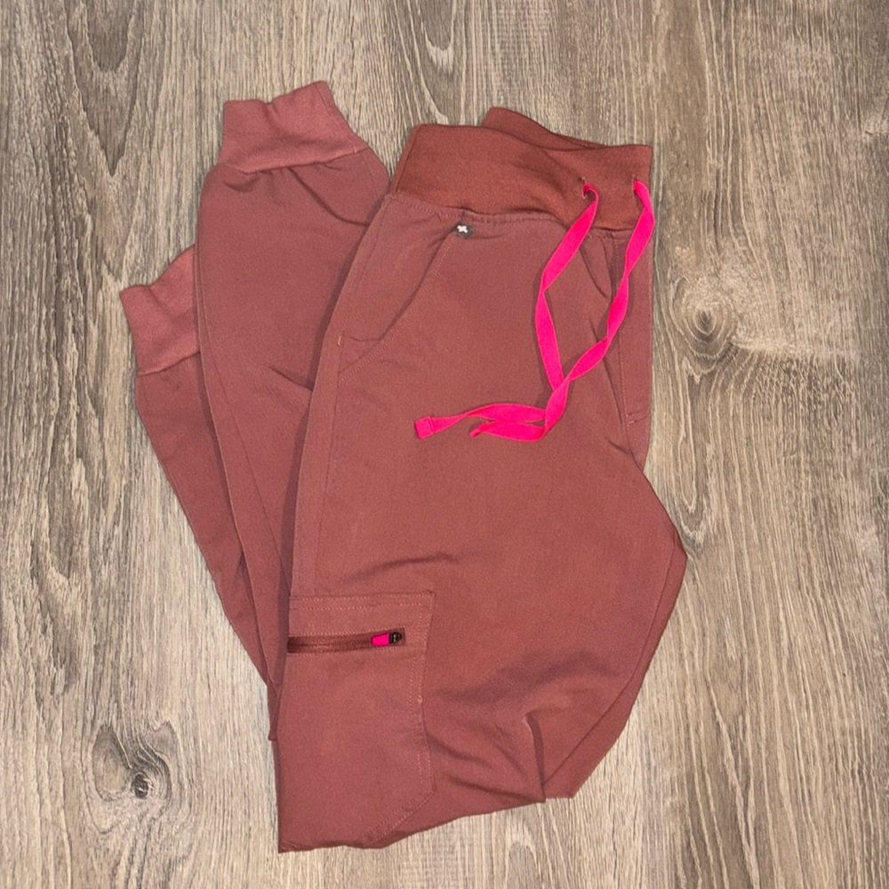 Figs Women's Joggers in Brick with Neon Pink Details